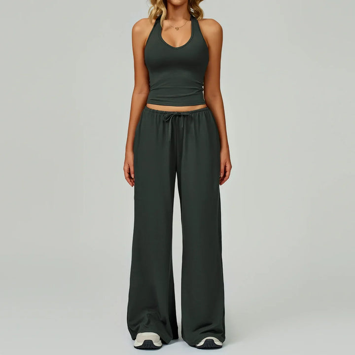 Womens Ribbed Tank Top Breathable Slim Fit Pants Elastic Waist
