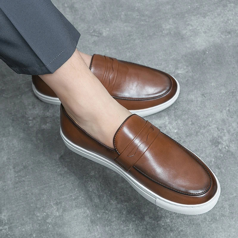 Mens Loafers Genuine Leather Slip-On