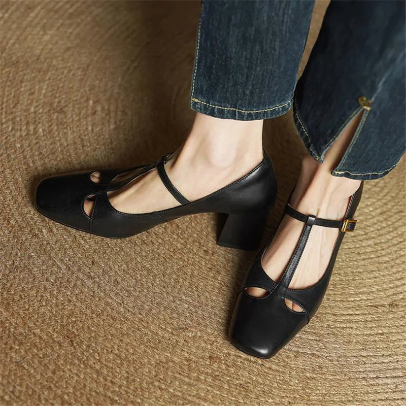 Womens Genuine Leather Heels Classic Fit