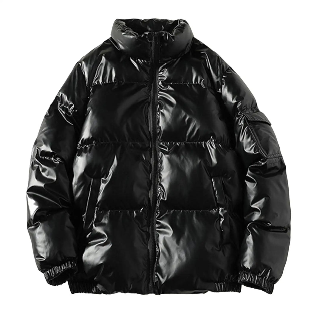 Mens Puffer Jacket Metallic Finish Stand Collar
