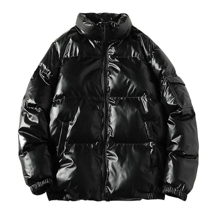 Mens Puffer Jacket Metallic Finish Stand Collar
