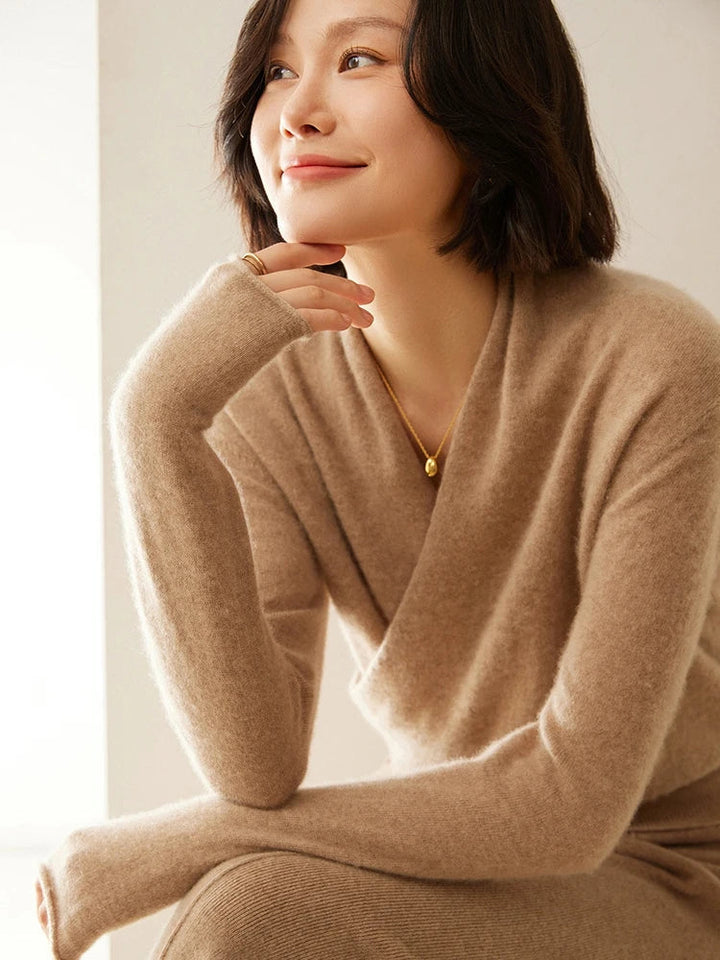 Womens Cashmere Wrap Sweater Soft Knit Crossover Style