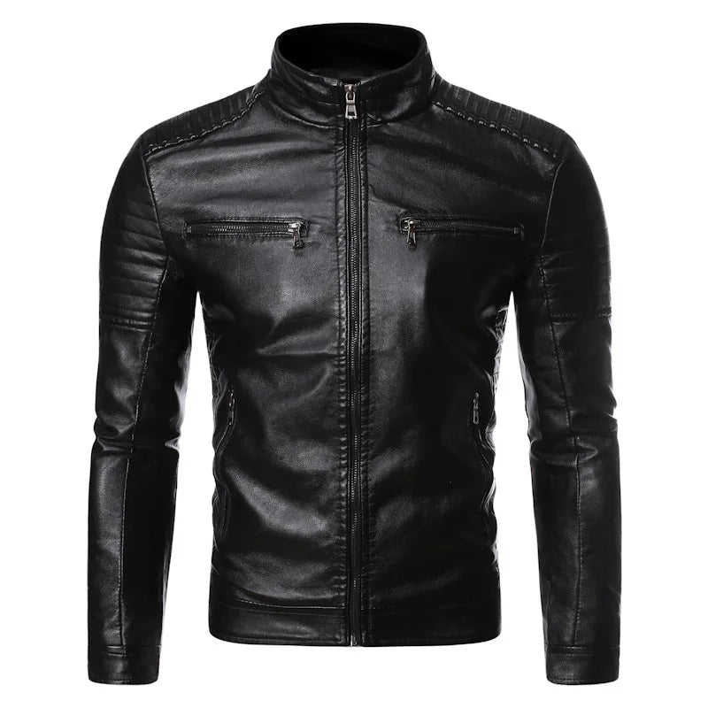 Mens Biker Jacket Synthetic Leather Slim Fit