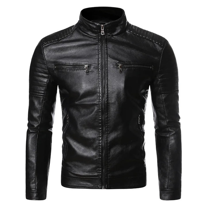 Mens Biker Jacket Synthetic Leather Slim Fit