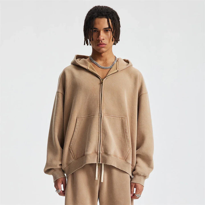 Unisex Fleece Zip-Up Jacket with Hood Warm Fit