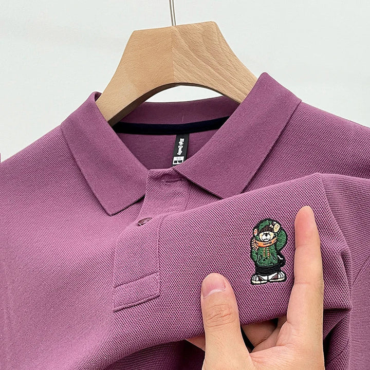 Mens Polo Shirt Cotton Casual Long Sleeve