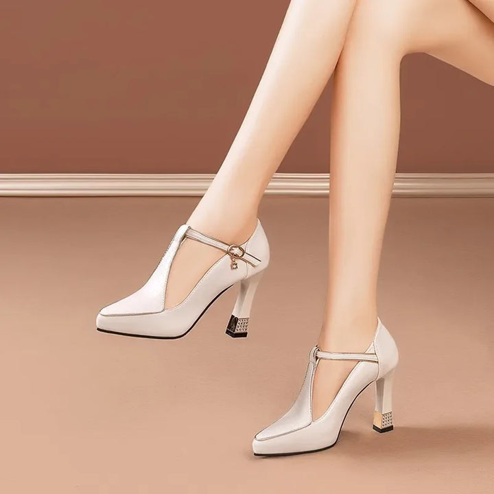 Womens Croc-Embossed Heels Pointed Toe
