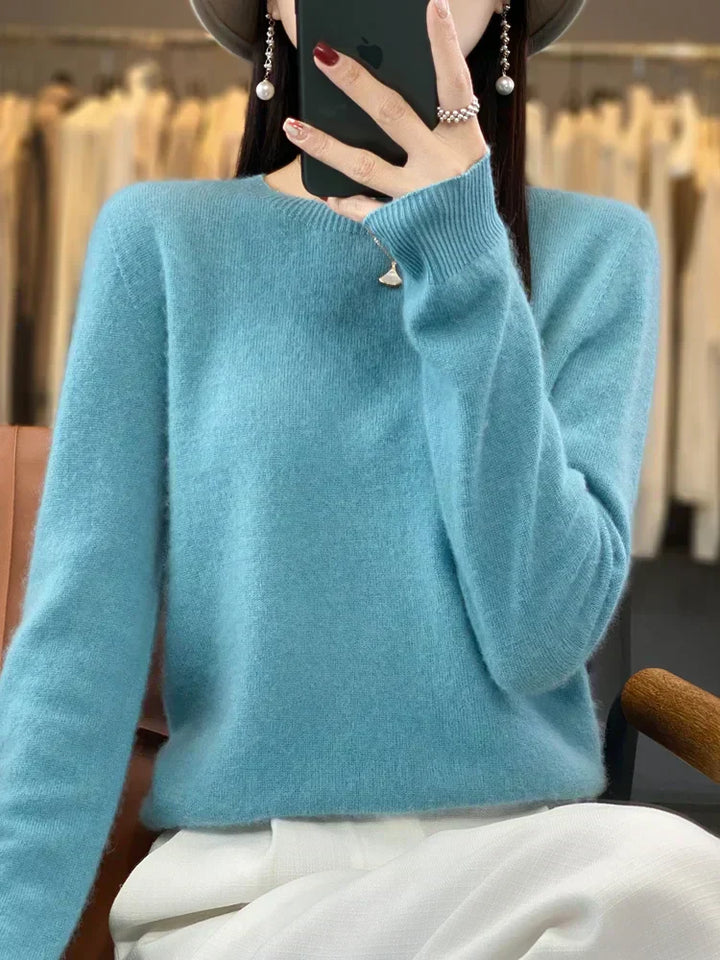 Womens Merino Wool Sweater O-Neck Soft Fit