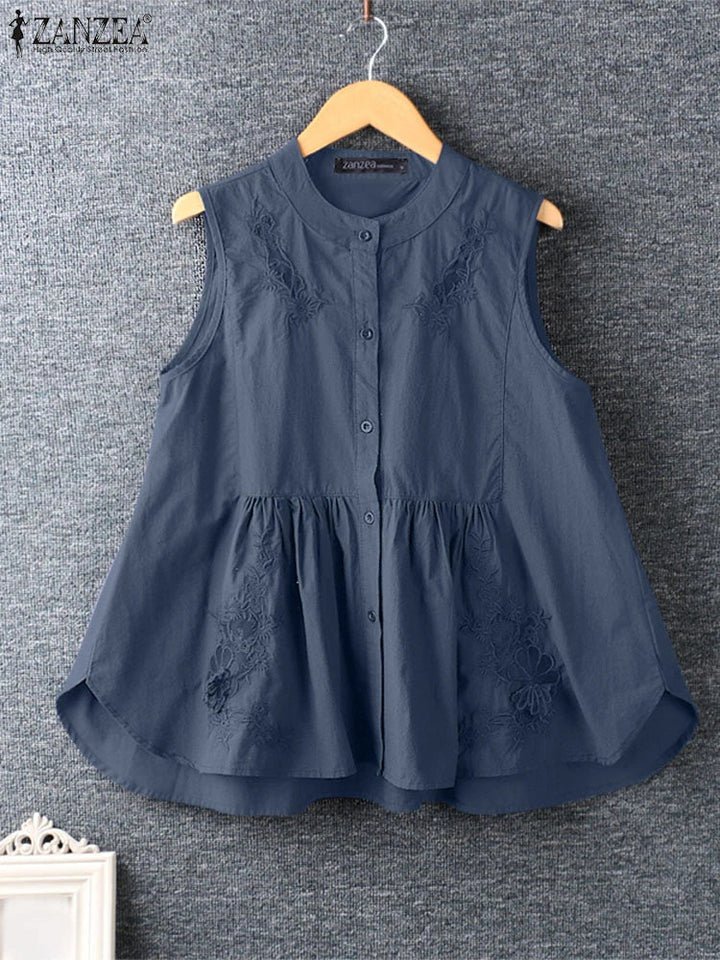 Womens Sleeveless Embroidered Top Summer Style - BritishMode