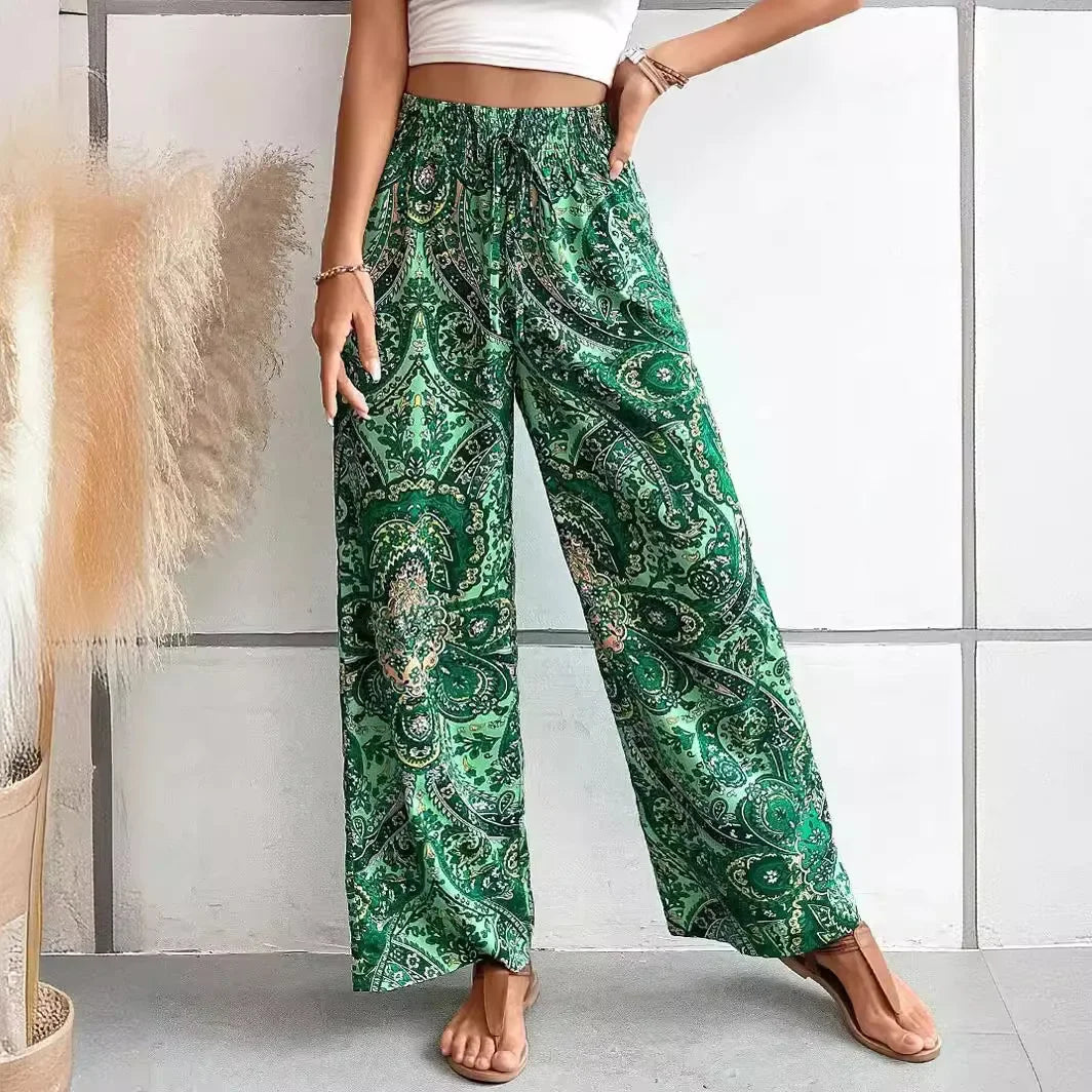 Womens Printed Stretchy Pants Comfortable Loose Fit - BritishMode