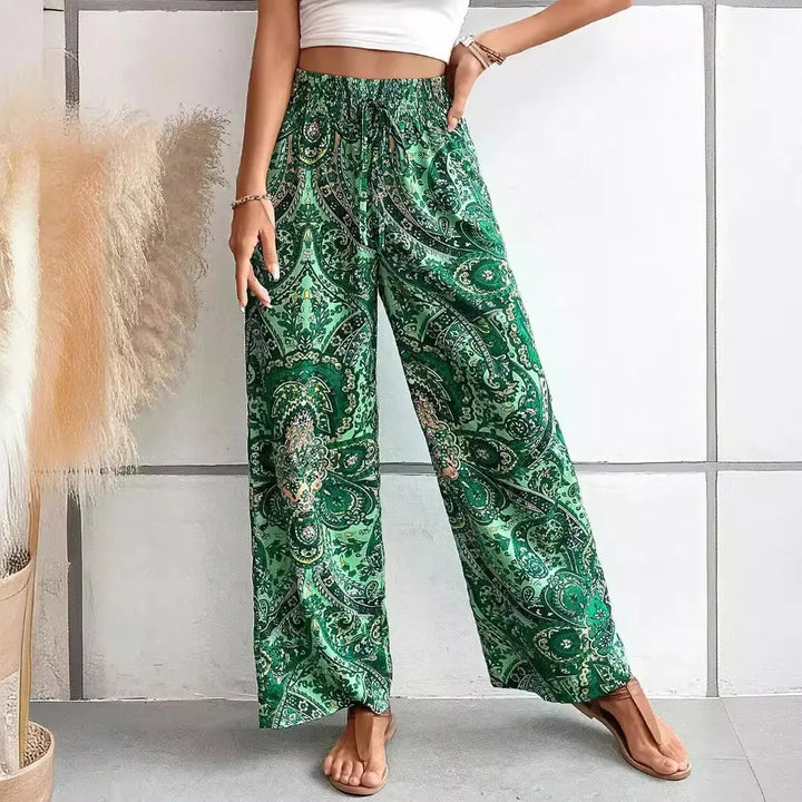 Womens Printed Stretchy Pants Comfortable Loose Fit - BritishMode