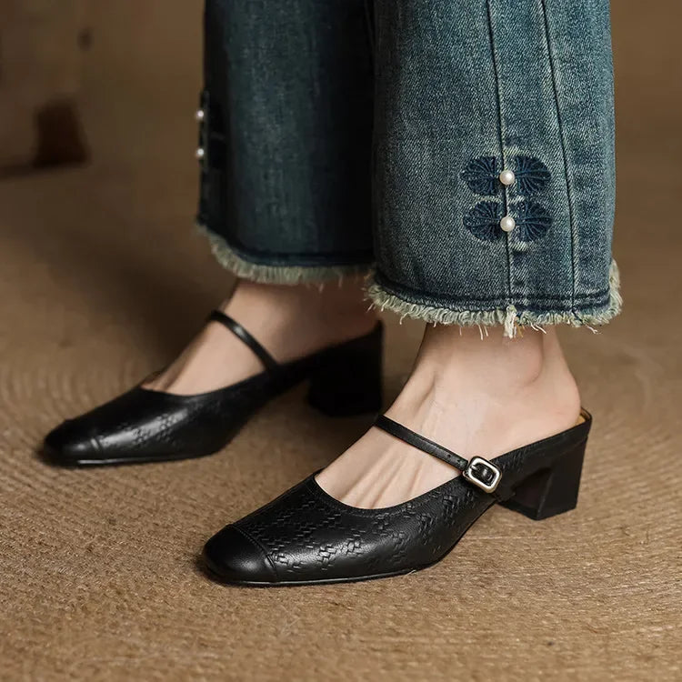 Womens Leather Mules Genuine Leather Slip-On