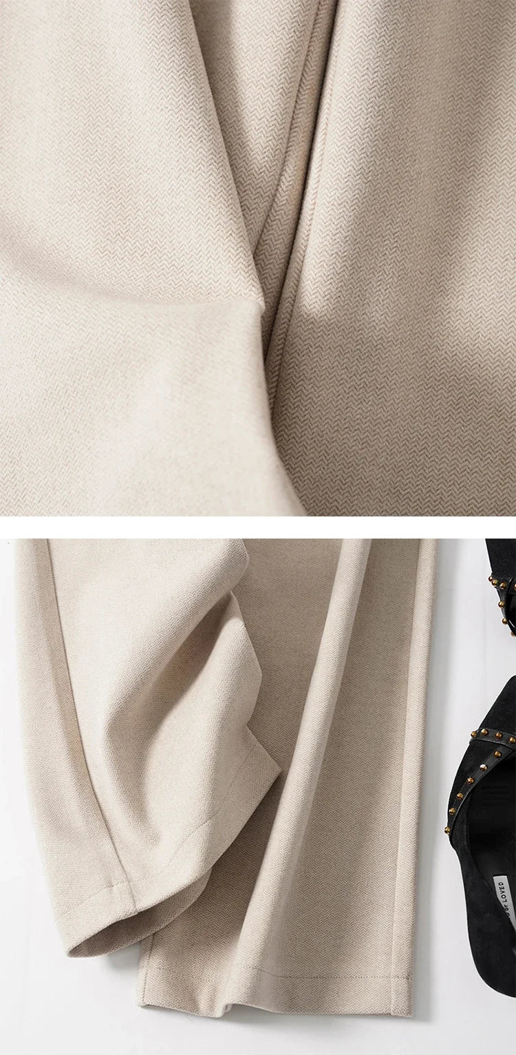 Womens High-Waist Wide-Leg Trousers Polyester Tailored Fit with Belt