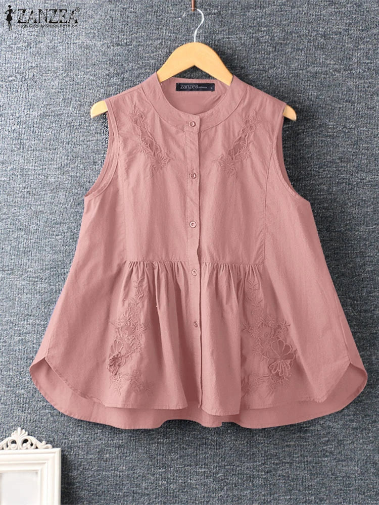 Womens Sleeveless Embroidered Top Summer Style