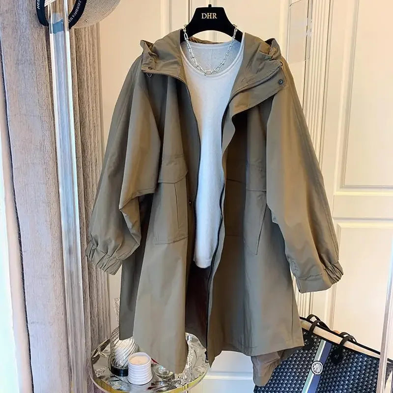 Womens Long Hooded Coat Relaxed Fit - BritishMode