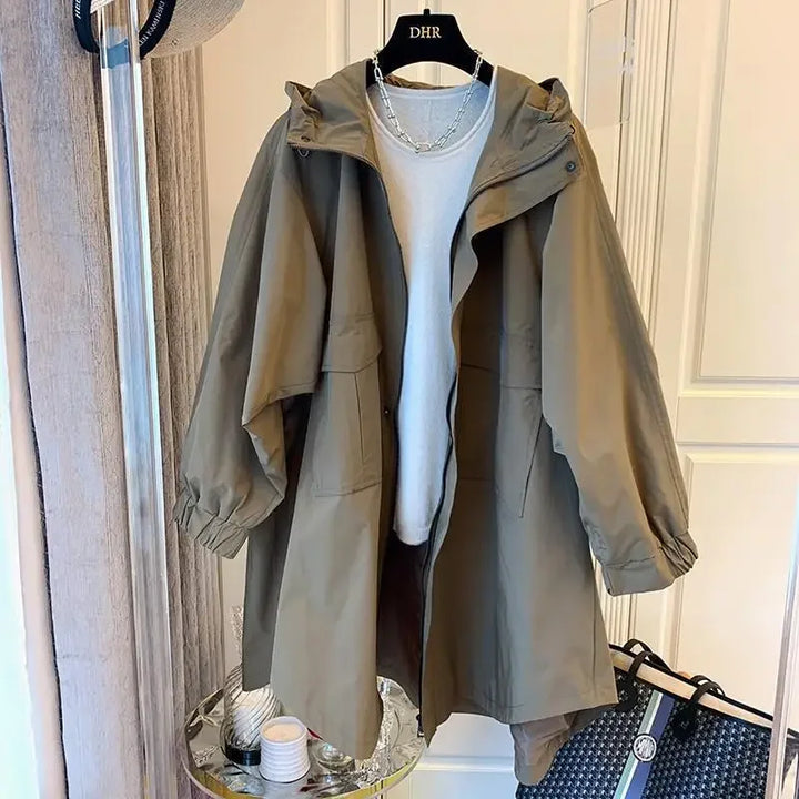 Womens Long Hooded Coat Relaxed Fit - BritishMode