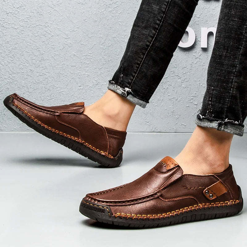 Mens Loafers Genuine Leather Slip-On