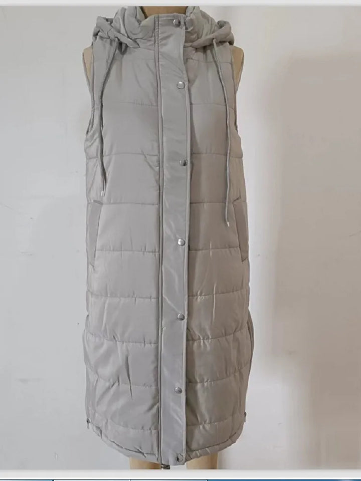 Womens Long Puffer Vest Quilted Sleeveless