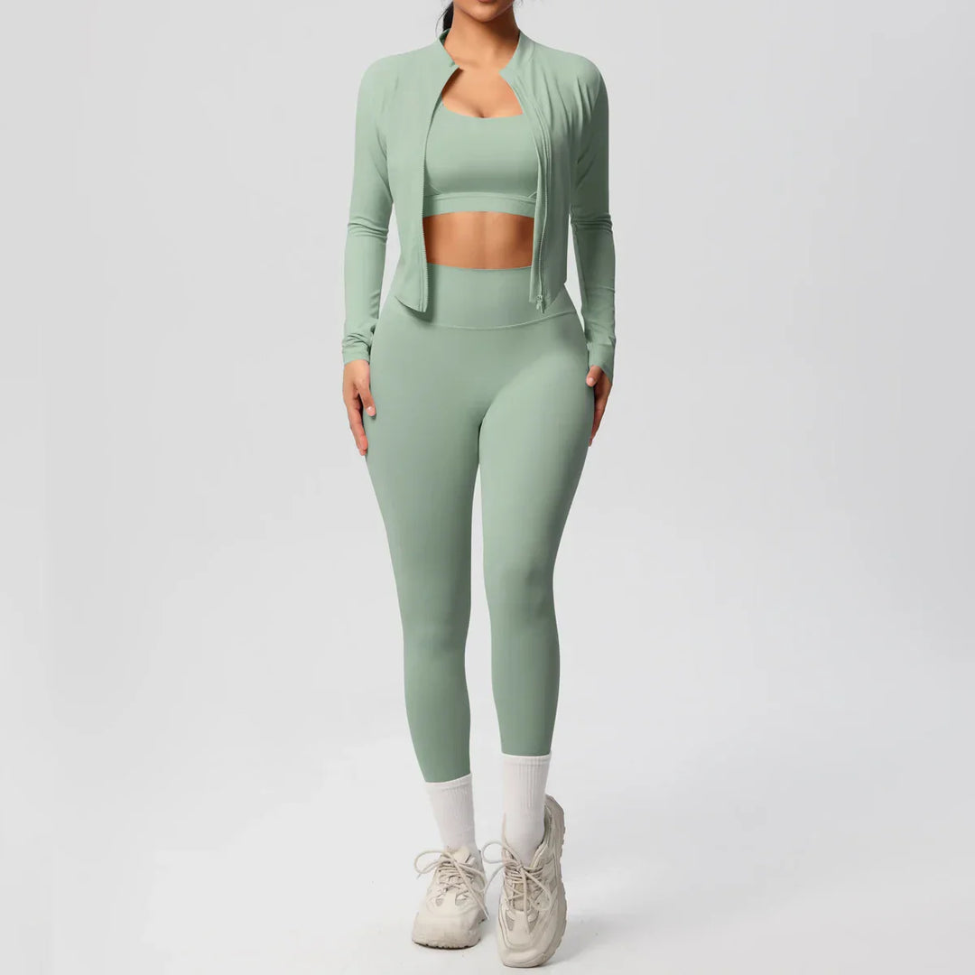 Womens 3-Piece Sports Outfit Stretchy Breathable Fit