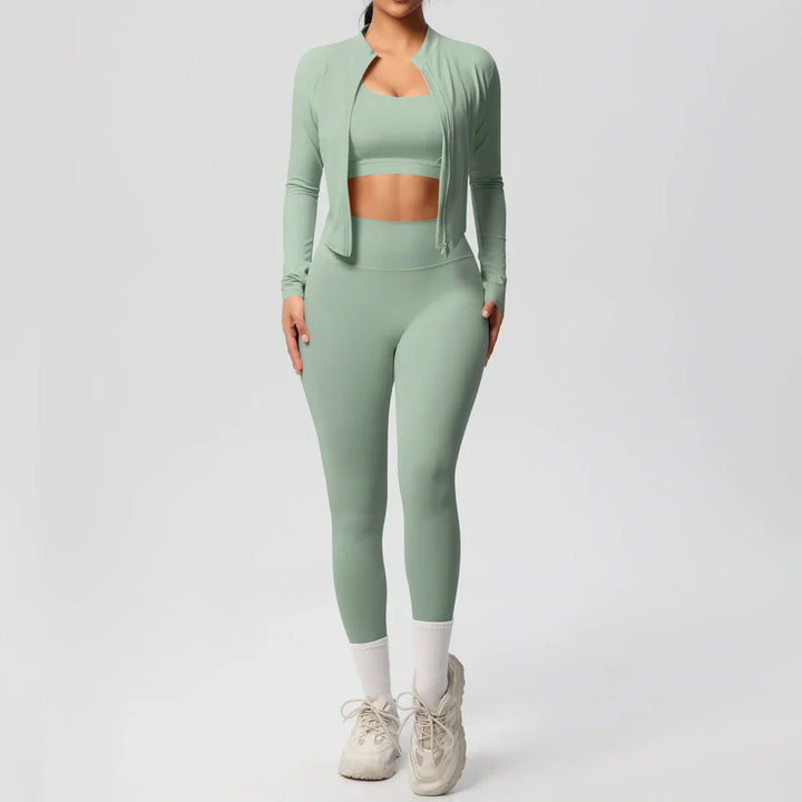 Womens 3-Piece Sports Outfit Stretchy Breathable Fit