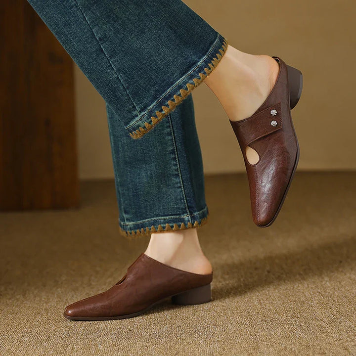 Womens Genuine Leather Mules Slip-On Style