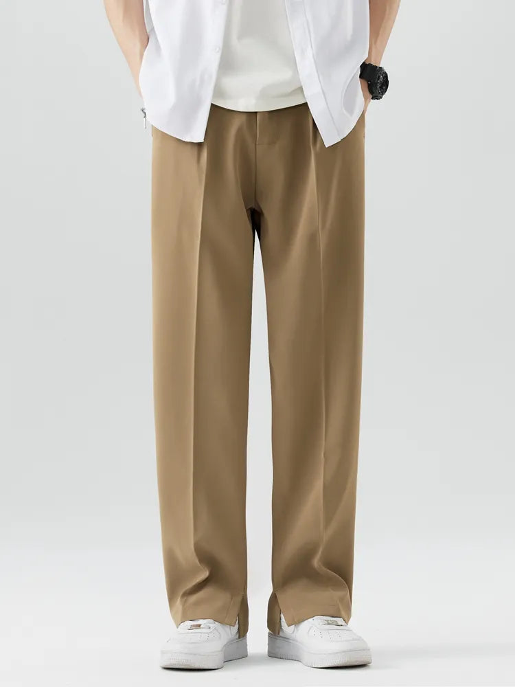 Mens Cotton Trousers Comfortable Straight Leg - BritishMode
