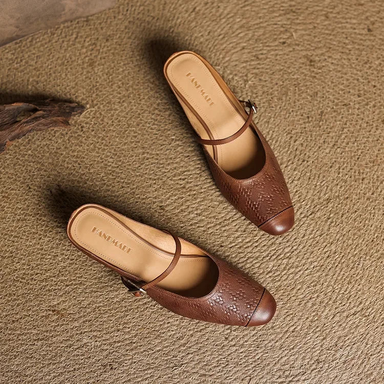 Womens Leather Mules Genuine Leather Slip-On