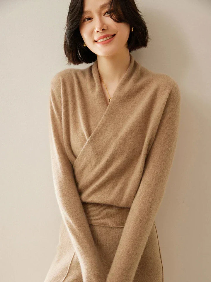 Womens Cashmere Wrap Sweater Soft Knit Crossover Style