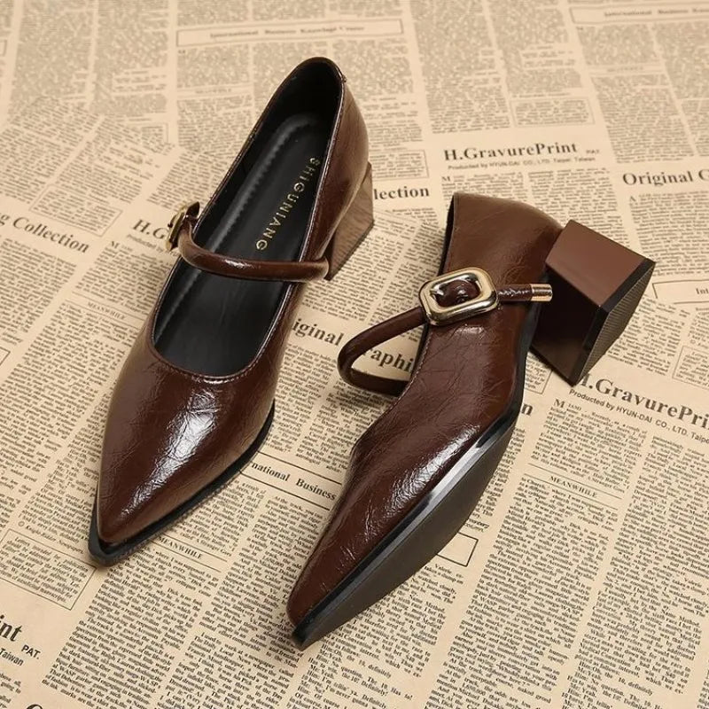Womens Block Heel Shoes with Adjustable Strap - BritishMode