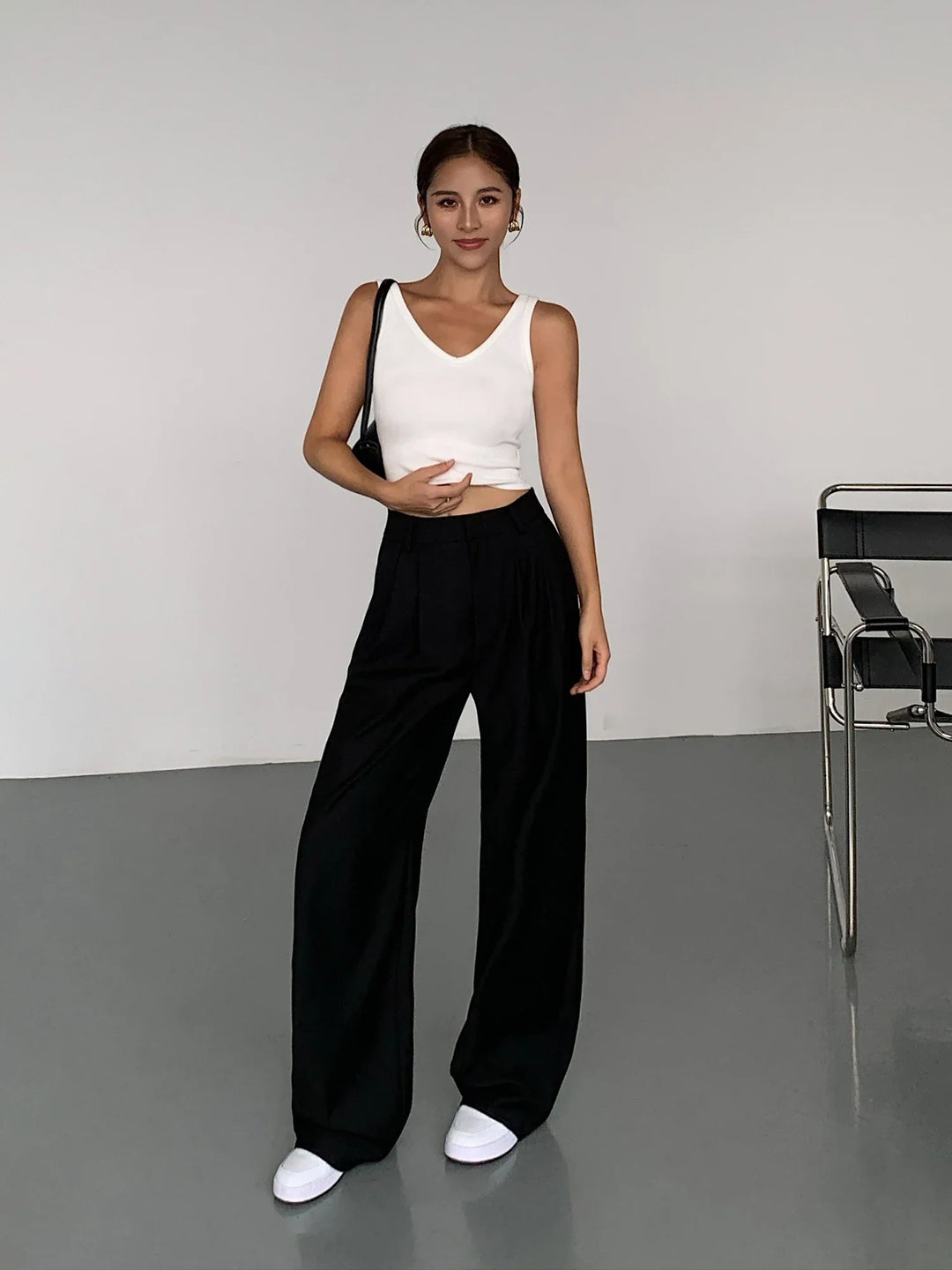 Womens Suit Trousers High Waist Wide Leg