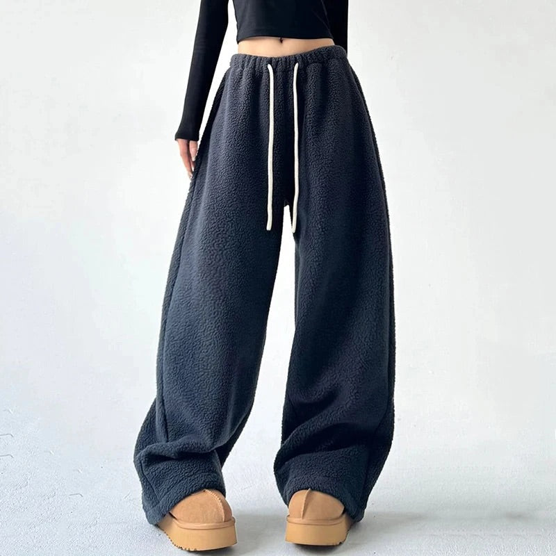 Womens Wide-Leg Sweatpants Drawstring Waist Casual Fit - BritishMode