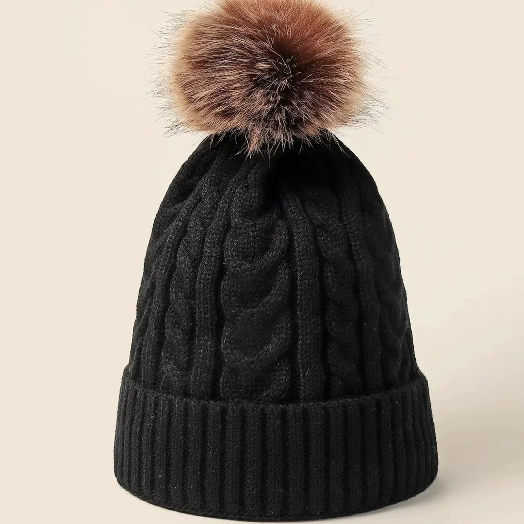 Womens Winter Beanie with Soft Pom Pom Knit