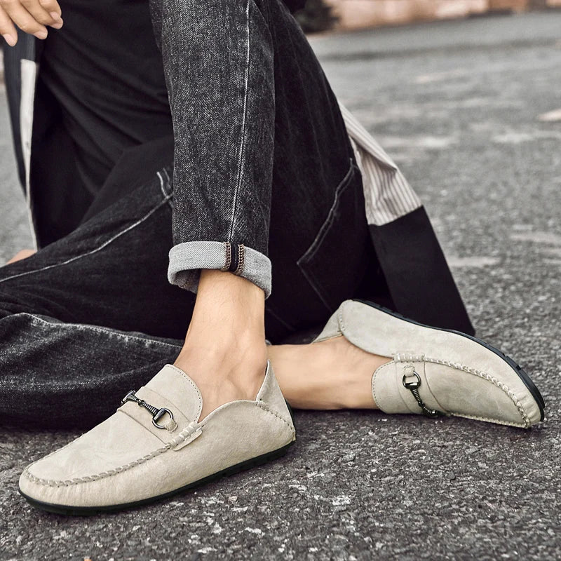 Mens Loafers Genuine Suede Slip-On