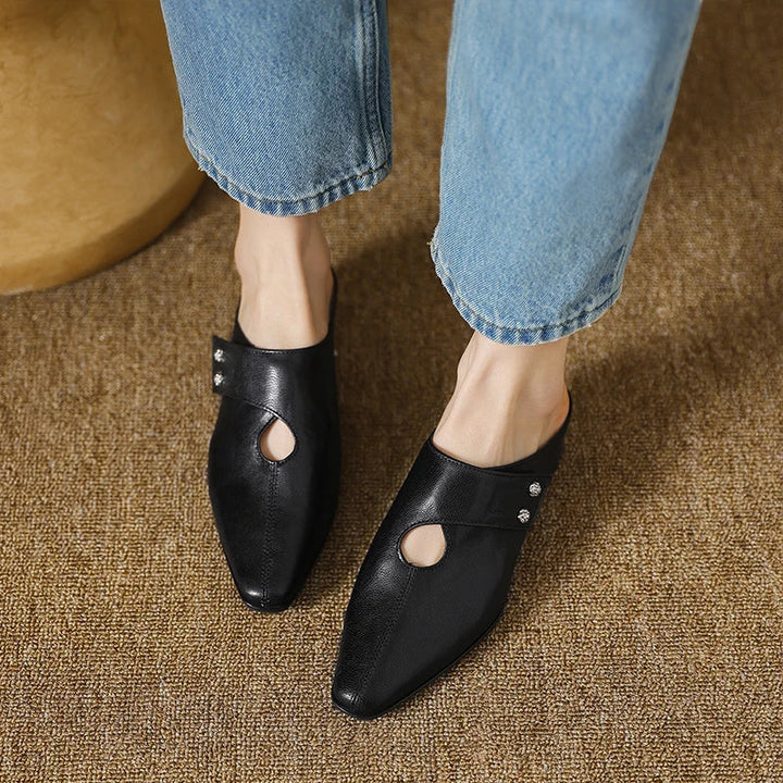 Womens Genuine Leather Mules Slip-On Style