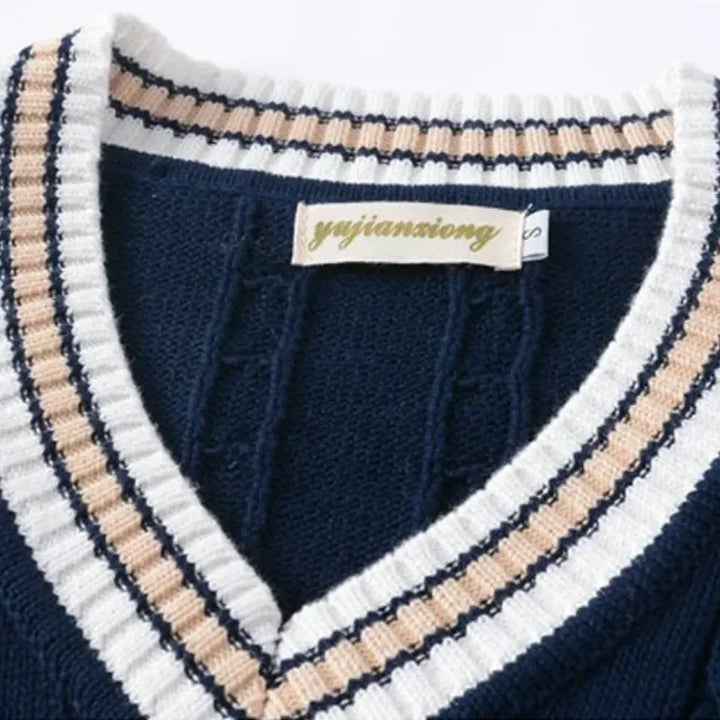 Mens Sleeveless Sweater V-Neck Knit