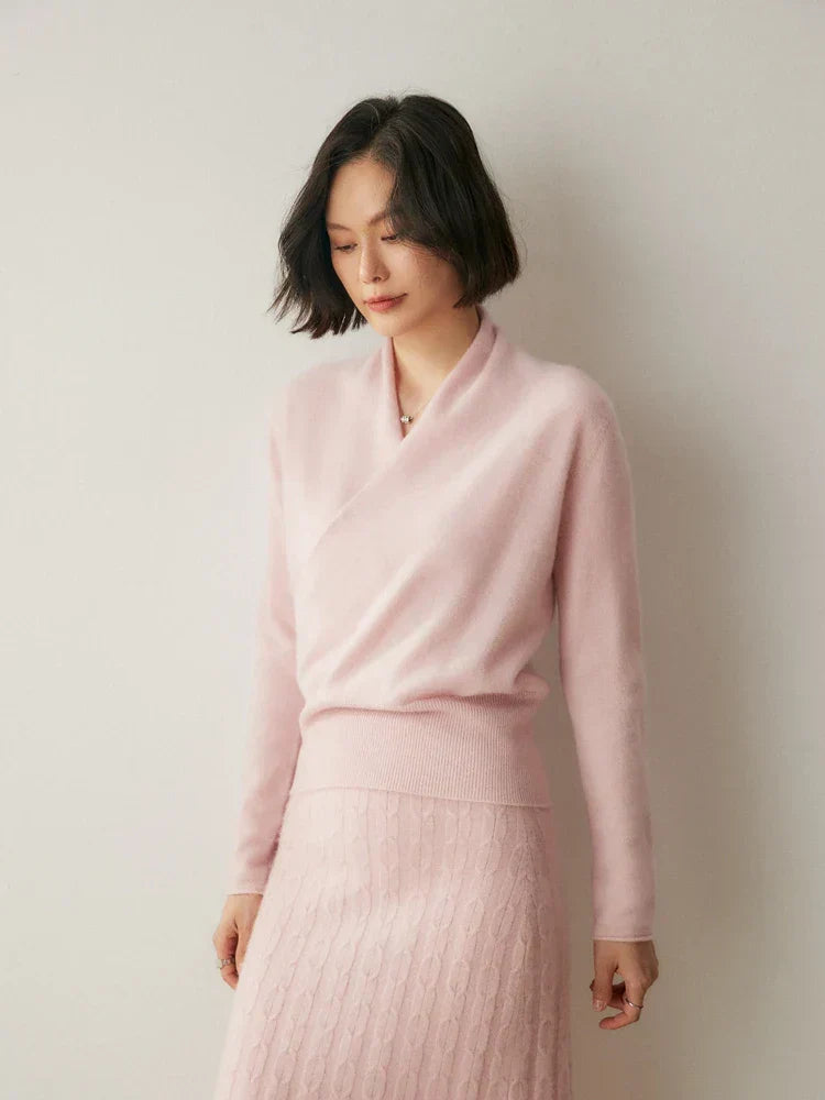 Womens Cashmere Wrap Sweater Soft Knit Crossover Style
