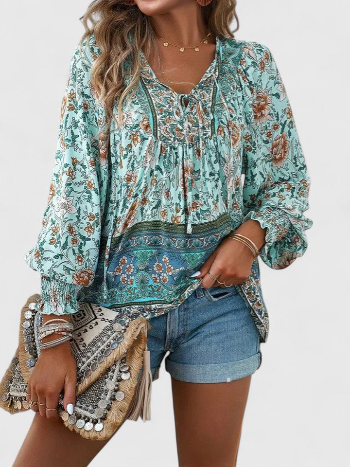 Womens Peasant Blouse Lightweight Long Sleeve Relaxed Fit