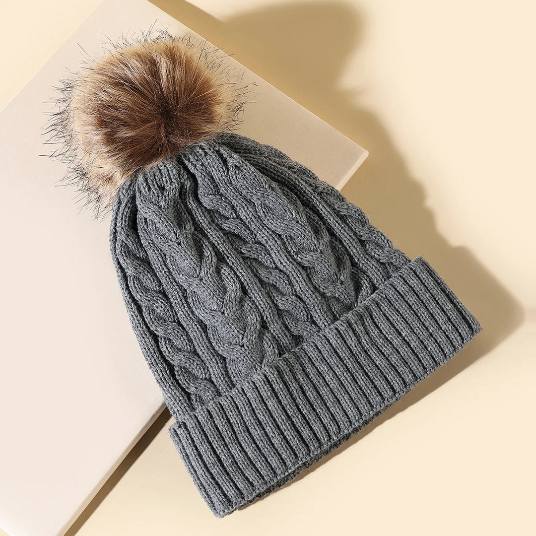 Womens Winter Beanie with Soft Pom Pom Knit