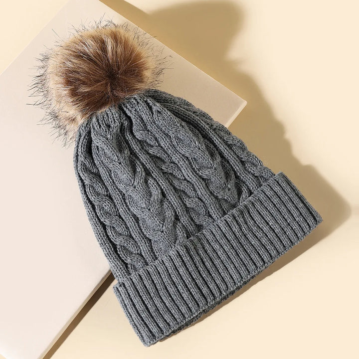 Womens Winter Beanie with Soft Pom Pom Knit