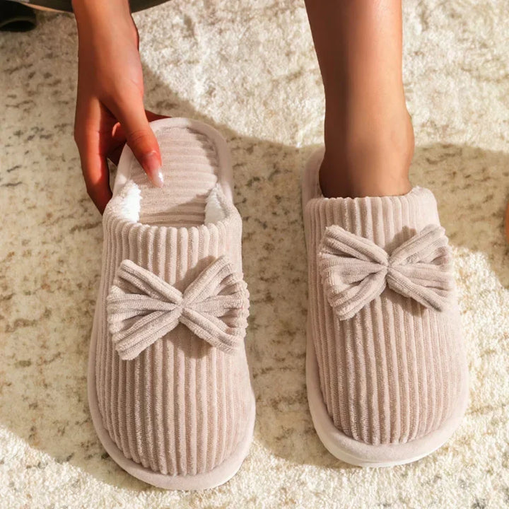 Womens Cozy Slippers with Bow Detail Comfortable Fit - BritishMode