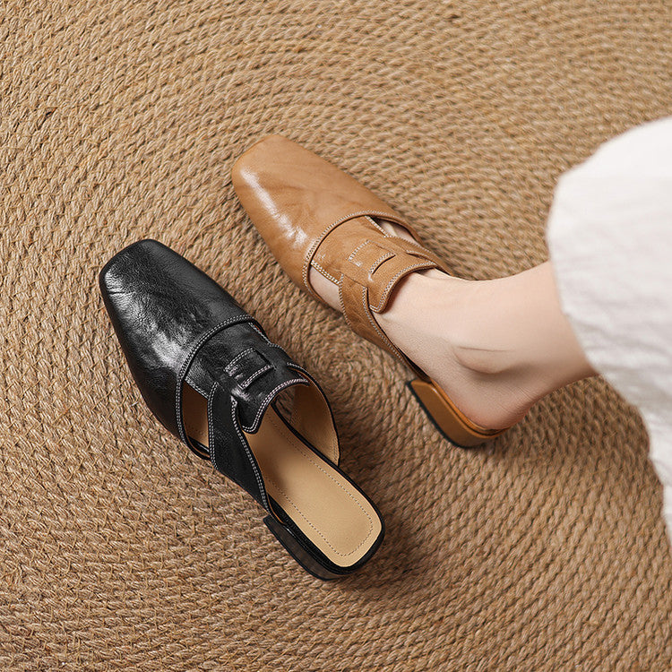 Womens Leather Mules Genuine Leather Slip-On