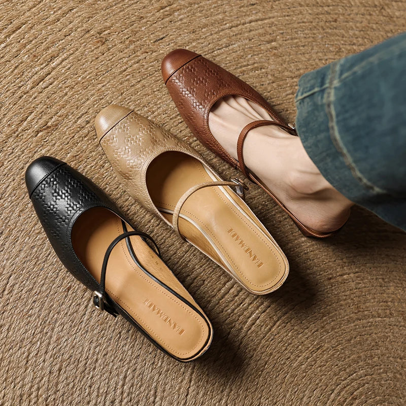 Womens Leather Mules Genuine Leather Slip-On