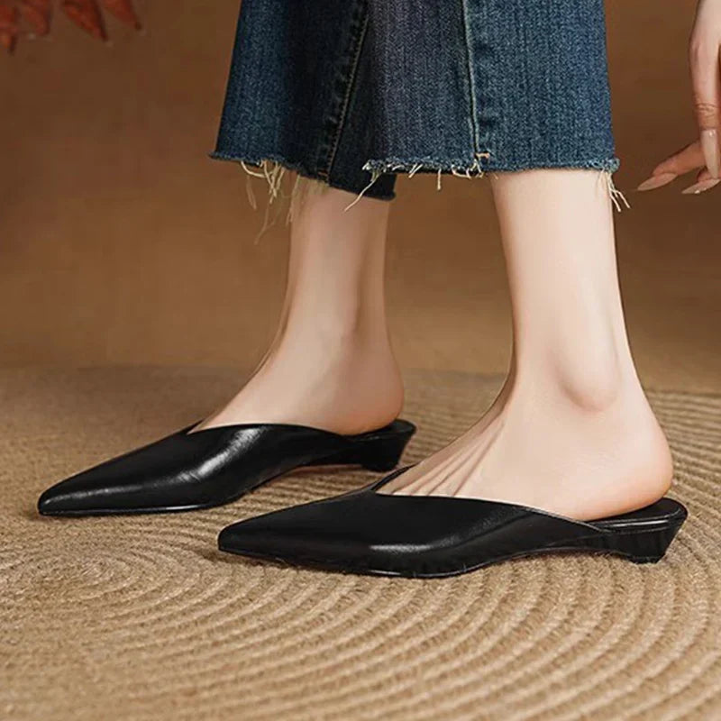 Womens Leather Mules Slip-On Comfortable Fit