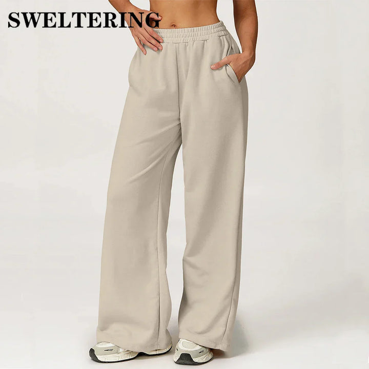 Womens Wide Leg Fitness Pants Comfortable Fit - BritishMode