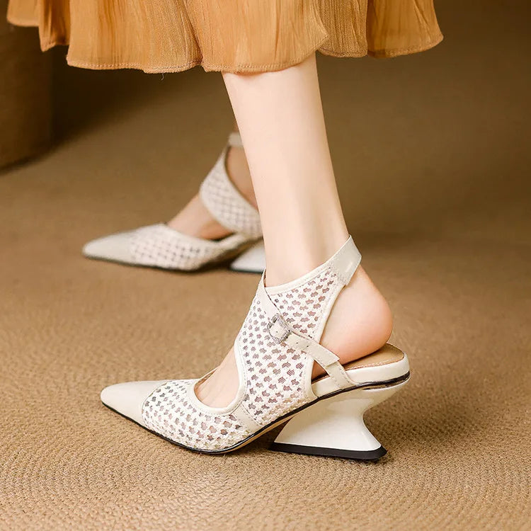 Womens Slingback Shoes Genuine Leather Velour