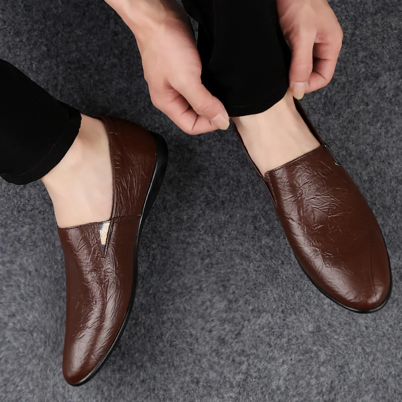 Mens Loafers Genuine Leather Slip-On