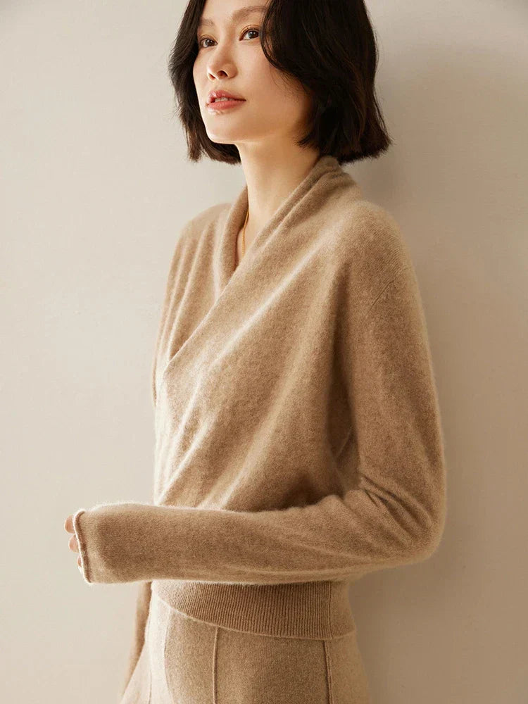 Womens Cashmere Wrap Sweater Soft Knit Crossover Style