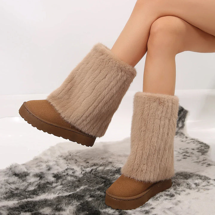 Womens Fur Boots Slip-On Style