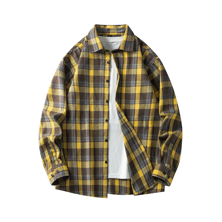 Mens Cotton Shirt Plaid Pattern Long Sleeve Casual Fit