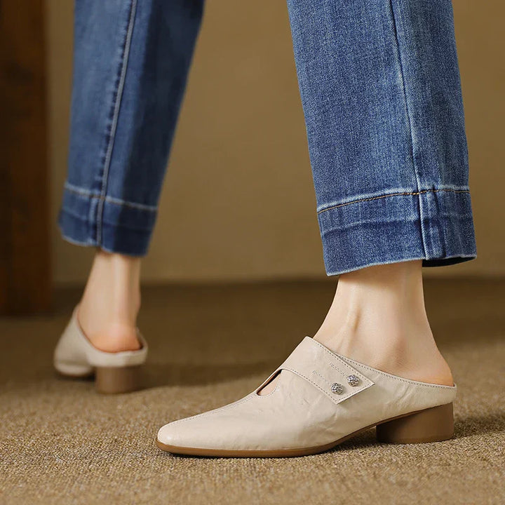 Womens Genuine Leather Mules Slip-On Style